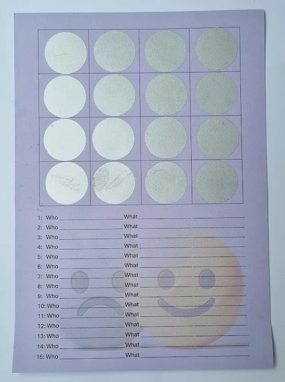 A scratchcard activity sheet used with a large student group